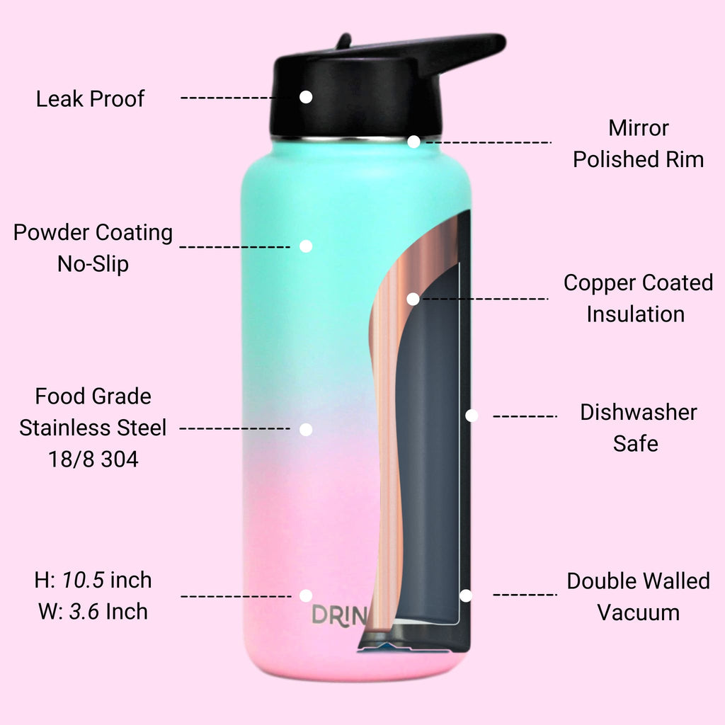 32 oz Insulated Water Bottle with 3 Lids